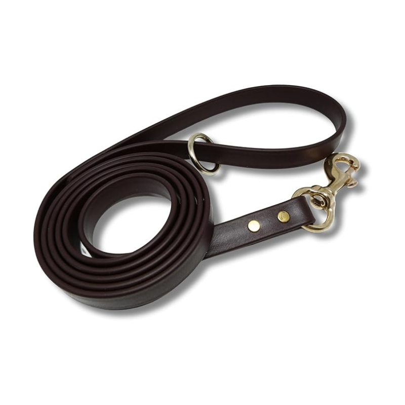 Brown Biothane Dog Training Leash 6 ft leash – waterproof, odor-proof, and easy-to-clean leash with stainless steel clip and durable hardware for everyday dog training.