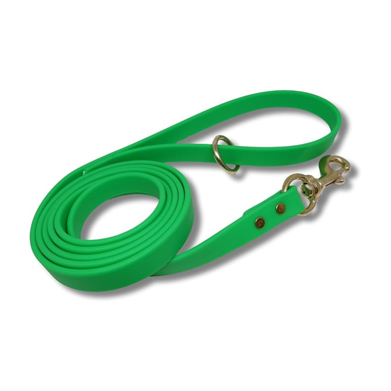 Green Biothane Dog Training Leash 6 ft leash – waterproof, odor-proof, and easy-to-clean leash with stainless steel clip and durable hardware for everyday use.