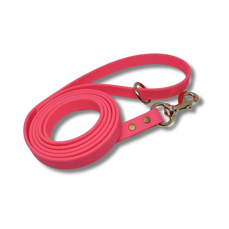Pink Biothane Dog Training Leash 6 ft leash – waterproof, odor-proof, and easy-to-clean leash with stainless steel clip and hardware, ideal for everyday training.