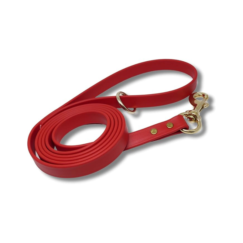 Red Biothane Dog Training Leash 6 ft leash – waterproof, odor-proof, and easy-to-clean leash with stainless steel clip and hardware for dog training and walks.