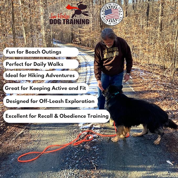 Dog training outdoors with Biothane Long Lead Line – waterproof, durable leash ideal for recall, obedience training, and off-leash exploration.