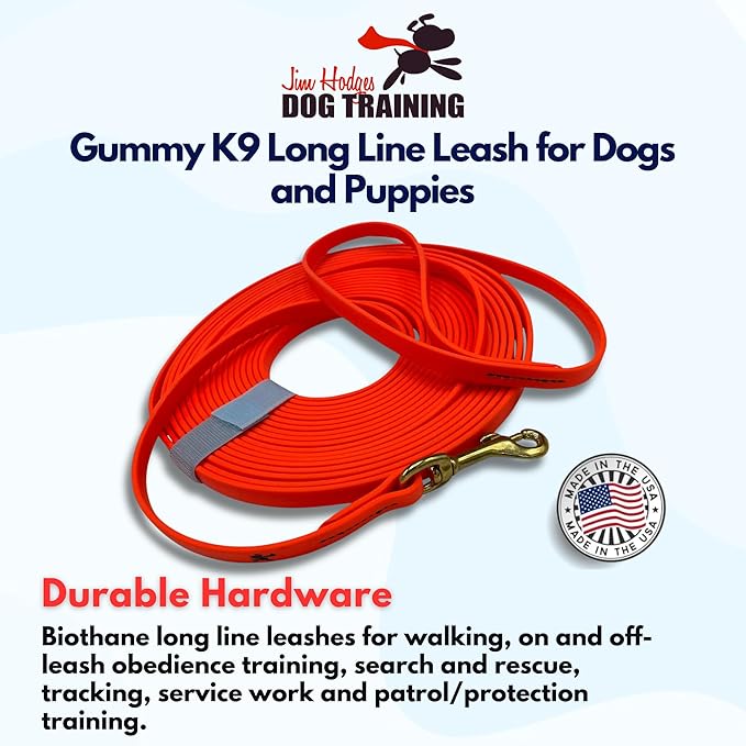 Biothane Long Lead Line with durable brass hardware – waterproof training leash for dogs and puppies, ideal for obedience, tracking, and recall training.