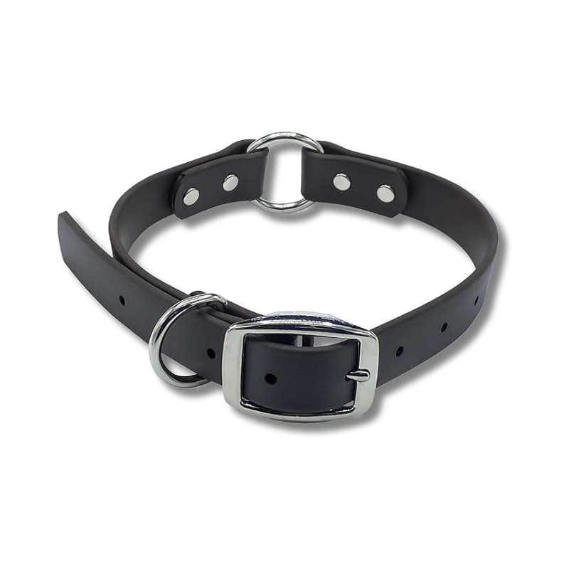 Black Biothane O Ring Dog Collar  – waterproof, odor-proof, and easy-to-clean adjustable collar for dogs with strong stainless steel hardware.