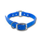 Blue Biothane O Ring Dog Collar Light – waterproof, odor-proof, and easy-to-clean adjustable dog collar with stainless steel buckle and hardware.