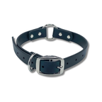 Navy Blue Biothane O Ring Dog Collar – waterproof, odor-proof, and easy-to-clean adjustable collar for dogs with stainless steel buckle and hardware.