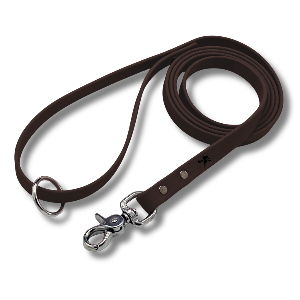 Jim Hodges Dog Training Inc. Brown Biothane Dog Training Leash with stainless steel snap hook, waterproof odor-proof durable dog leash for professional training and walking, lightweight heavy-duty leash for all breeds