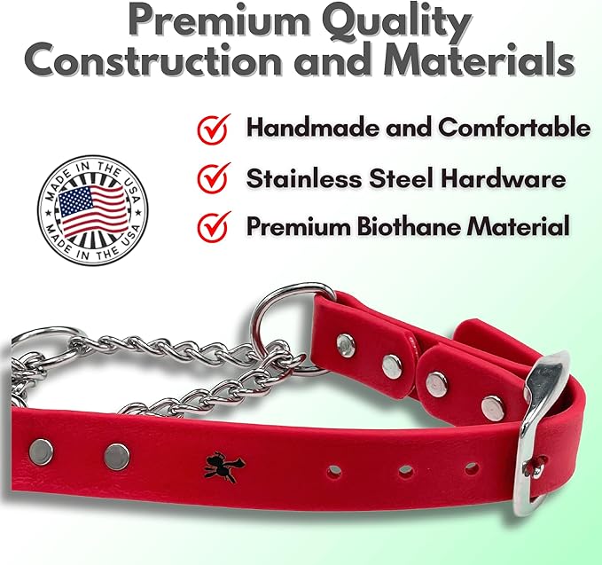 Red Martingale Collar for Dogs made from premium Biothane material with stainless steel hardware – handmade and comfortable training collar made in the USA by Jim Hodges Dog Training.
