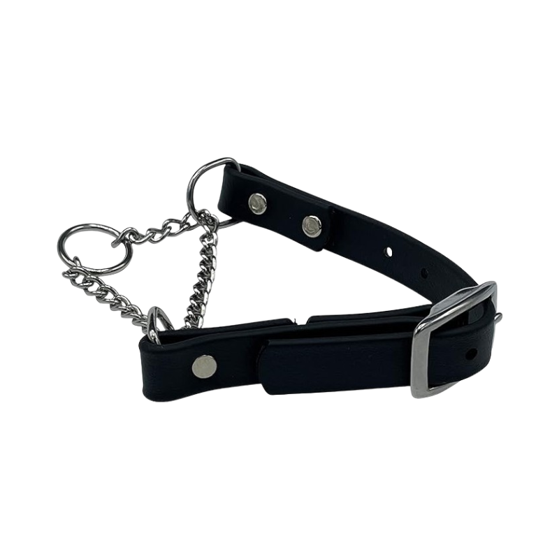 Black Martingale Collar for Dogs – adjustable, durable collar with stainless steel chain and buckle, ideal for training and gentle control.