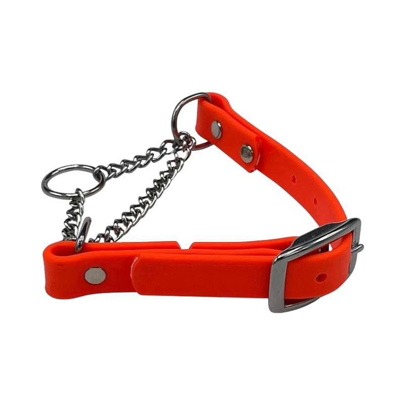 Orange Martingale Collar for Dogs – adjustable, durable collar with stainless steel chain and buckle, perfect for training and gentle dog control.