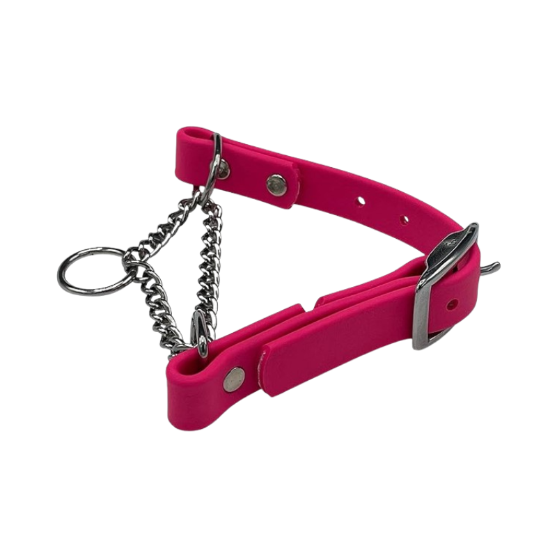 Pink Martingale Collar for Dogs – adjustable, durable collar with stainless steel chain and buckle, designed for gentle training and control.