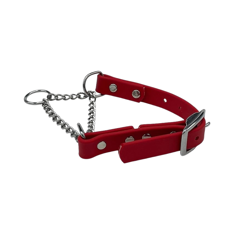 Red Martingale Collar for Dogs – adjustable, durable collar with stainless steel chain and buckle, perfect for gentle dog training and daily walks.