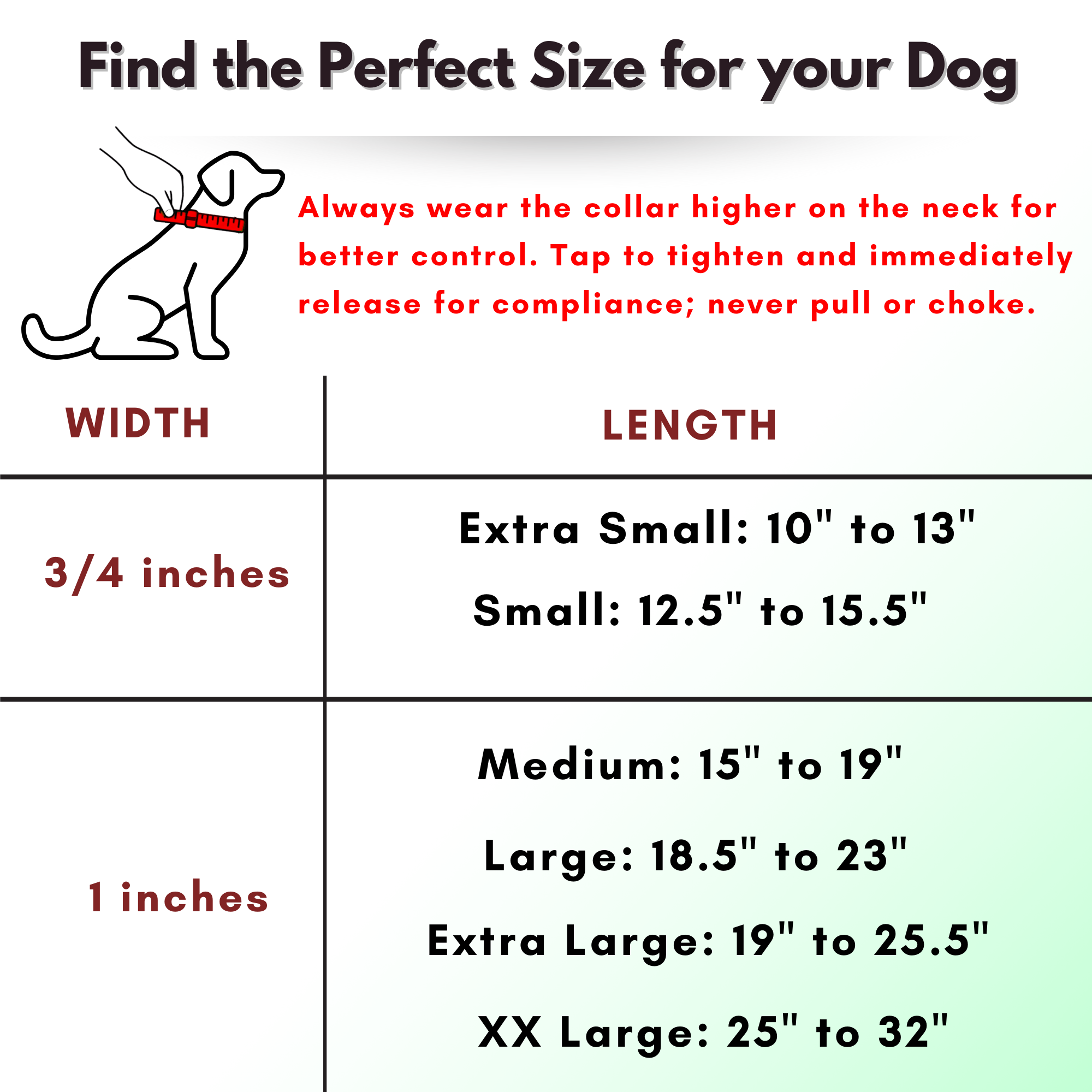 Martingale Size Information and Sizing Guide