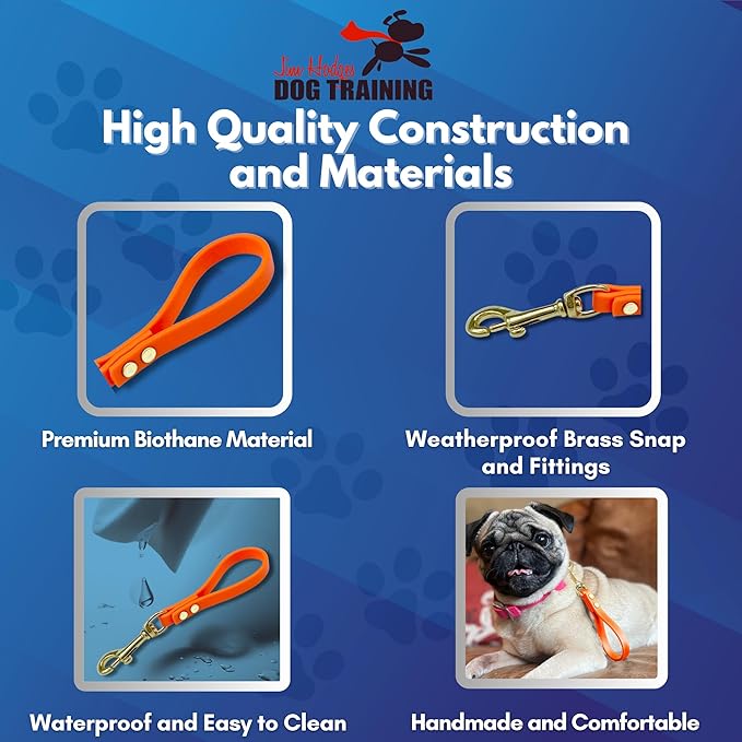 High quality Biothane pull tab for dog training with weatherproof brass fittings, waterproof design, and handmade comfort.