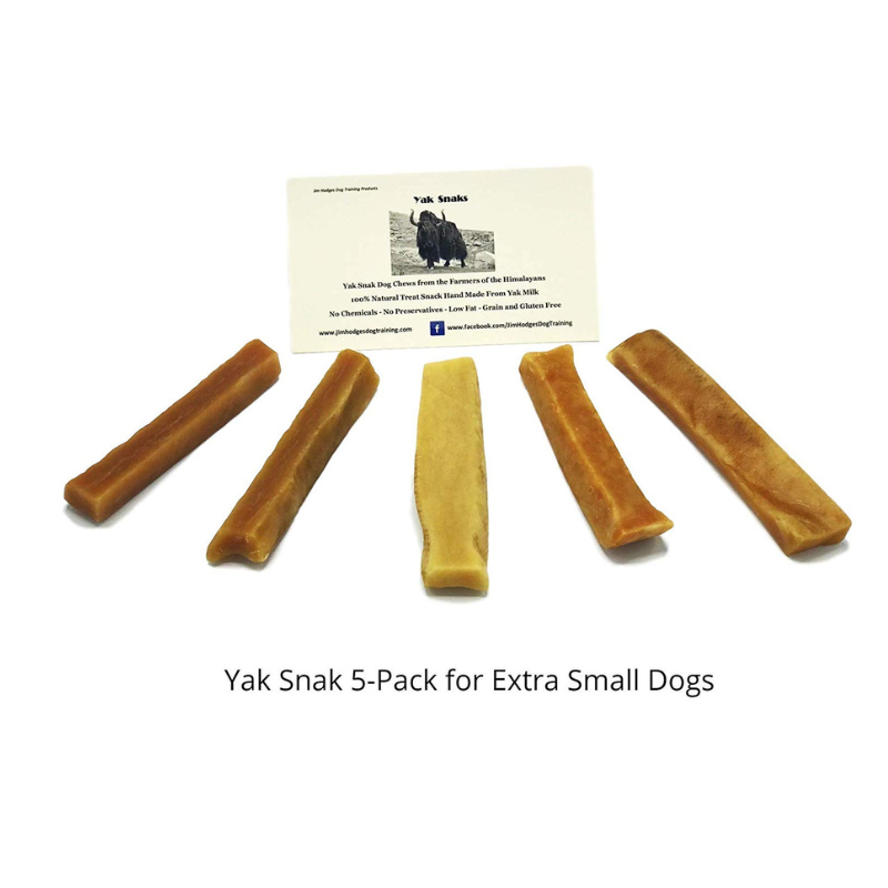 Yak Snak 5-pack Himalayan dog chews for extra small dogs, 100% natural yak milk treats, gluten-free and preservative-free.