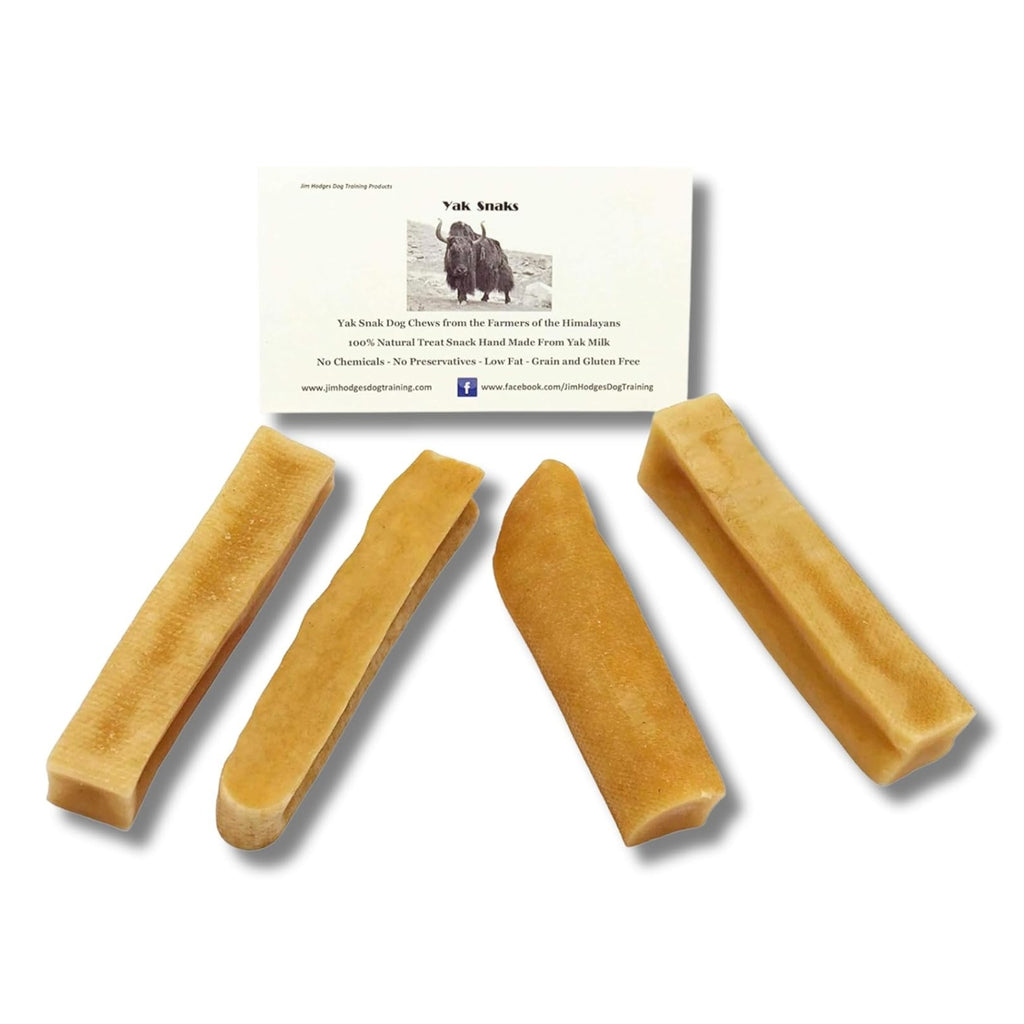 Yak Snak Himalayan Dog Chew natural yak milk dog chews shown in multiple sizes, long-lasting grain-free and gluten-free dog chew treats.